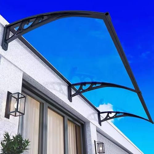 SAJMN Fenstermarkise, Regenschutz für Außenfenster, Abdeckung für Gartenüberdachung, Türmarkise, Haustür, transparente Polycarbonatplatte mit schwarzem Aluminiumrahmen, Regen- und Schneeschutz (80