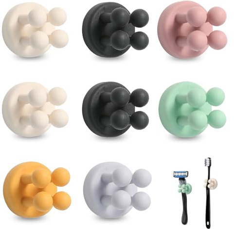 Zahnbürstenhalter, 8 Stück Silicone Toothbrush Holder Ohne Bohren Zahnbürstenhalter Wand Wasserdicht Multifunktions Haken Selbstklebend für Badezimmer Küche Wohnzimmer