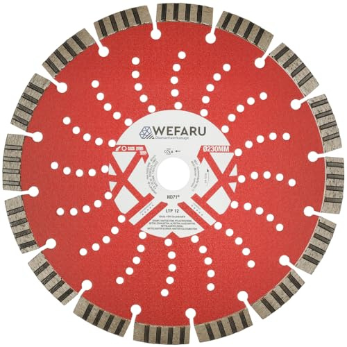 WEFARU Diamanttrennscheibe 230 mm – Turbo-Segmente 12 mm – Beton, Stahlbeton, Granit – 22,23 mm Bohrung – Winkelschleifer & Trennschleifer – Profiqualität EVO-Line