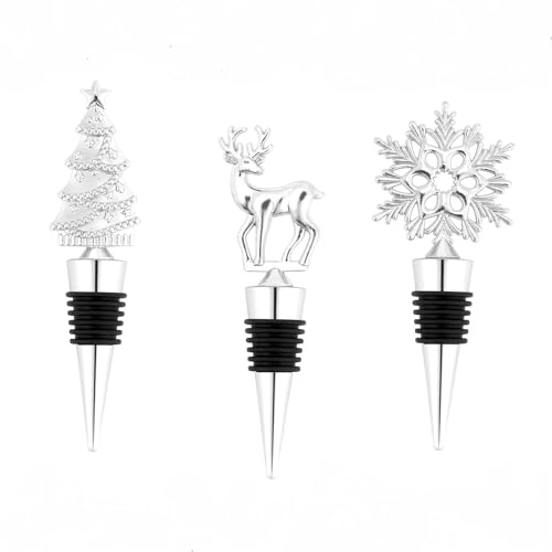Wine Bottle Stoppers, Wine Corks, Champagne Bottle Seal, Christmas Wine Cork, Set of 3 Silver, Christmas Decorative, Suitable for Wine and Beverage Bottle Stoppers, Party Decorations & Gifts