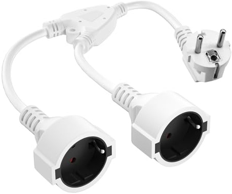 Verlängerungskabel mit Stecker, Schutzkontakt AC-Schuko Kunststoffleitung Kabel Mit 2-Fach Steckdosen, Doppelstecker für Steckdose IP20 für Zuhause, Büro, Außenbereich, 3x1,5mm², bis 250V/16A, Weiß