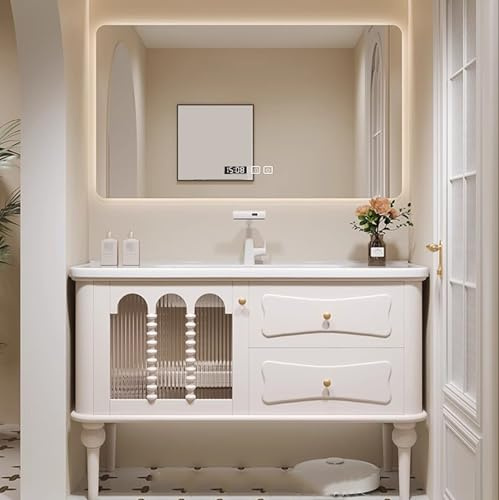 ARKCHIU Juego De Muebles De Baño con Lavabo Y Espejo, Mueble con Lavabo De Porcelana, Incluye Gabinete De EspejoWhite,120cm/47in