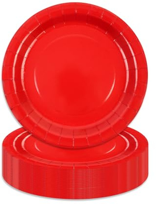 HiEnjoin 50 Stück Pappteller Rot,18cm Partyteller Kindergeburtstag Teller Einweg Dessertteller Partygeschirr Set für Hochzeiten,Weihnachten Geburtstagsparty Deko