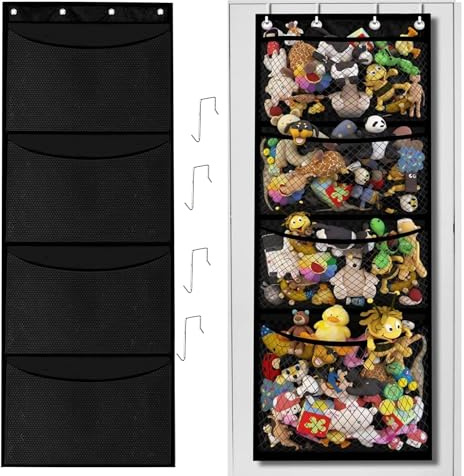 Kuscheltier Aufbewahrung tür, Plüschtier Aufbewahrung mit 4 Taschen, Stofftier Aufbewahrungs, Kuscheltier Aufbewahrungs Netz, Kuscheltiers über der Tür Hängend Organizer für Kinderzimmer Schlafzimmer