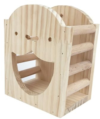 BESPORTBLE Holz futterhalter für Kleintiere mit Stab Stabile Heuraufe für Meerschweinchen Kaninchen und Chinchillas Glatte Oberfläche Einfach im Nagerkäfig zu Befestigen Langsames Fressen