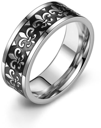 Bague en Acier Inoxydable Héraldique de Lys Vintage de 8mm, Bandeau à Motif Floral Classique, Fleur Royale/Lys Français, Bijoux pour Femmes Hommes