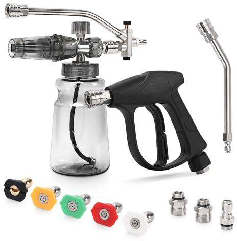 ABOSUN Foam Cannon Kit for Pressure Washer, Dual Connector Snow Foam Gun with Spray Gun, 5 Nozzle Tips, Curved Rods, 3/8 Swivel Quick Connect, M22-14mm & M22-15mm Adapters