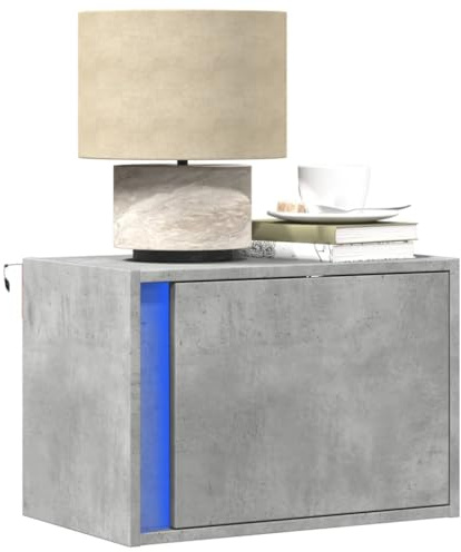 QZZCED Comodino da parete con luci LED RGB, cassetto di stoccaggio, legno di ingegneria stabile, risparmio di spazio, controllo personalizzabile, modalità e luminosità, ideale