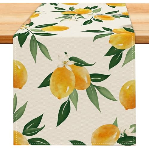 183 x 33cm Zitrone Tischläufer, Italienische Deko, Modern Zitrone Pflanzen Tischdeko, Sommer Zitronedeko, Frühling Küche Esstisch Dekoration, für Drinnen Draußen Urlaub Party Wohnzimmer Dekor