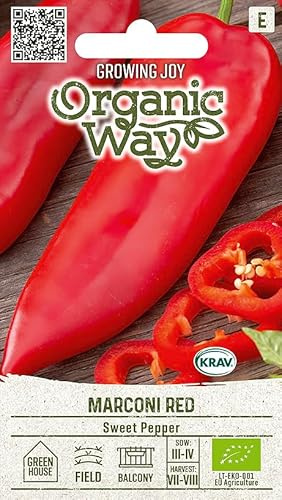 Organic Way | PIMIENTO – MARCONI RED | semillas de pimiento | semillas de hortalizas | variedad de media precocidad, frutos grandes, jugosos y alargados | para consumo fresco y conservación | 1 sobre