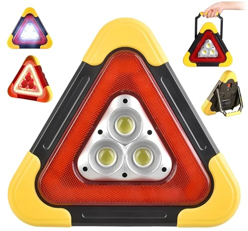 Yagerod 3-In-1 Dreieckige Solar-Notfall-Signalleuchte Für Den Straßenrand, Warndreieck Kfz Mit Led, 3-In-1 Solare Warndreieck-Notleuchte, Reflektierendes Dreieck - Tag/Nacht Sichtbar