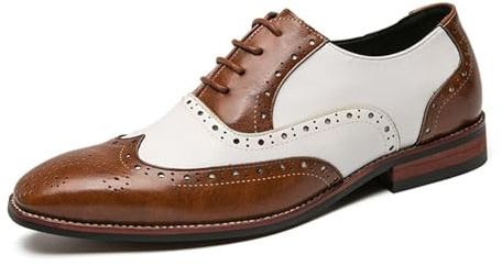 DXSYGMBN Zapatos Oxford Wingtip para Hombre, Zapatos de Vestir Brogue Bicolores Retro, Zapatos de Cuero con Cordones para Hombre