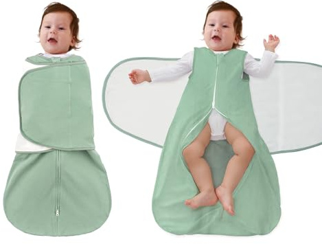 FUNUPUP Pucksack Baby 0-6/6-12 Monate, 100% Baumwolle Swaddle Schlafsack Baby Sommer 1 Tog, 3-in-1 Babyschlafsack mit Klettflügeln und Doppeltem Reißverschluss