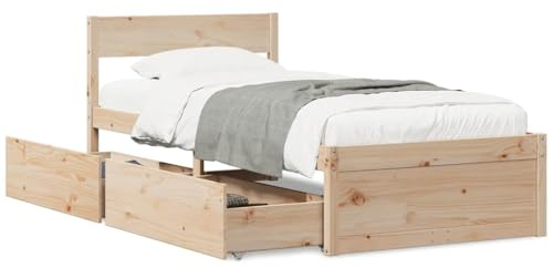 HFXHIJXQ Massivholzbett 90x200 Kiefer mit Bettschubladen Modernes Bettgestell ohne Matratze stilvolles Einzelbett für Jugendzimmer Gästezimmer Schlafzimmer