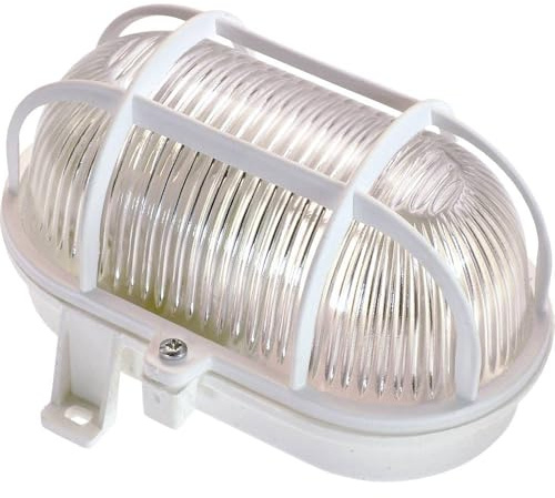 as - Schwabe Ovalleuchte - Gitterleuchte bis 60 W - Fassung E27 | Deckenleuchte/Wandleuchte für Außenbereich & Innenbereich - Feuchtraumlampe - Kellerlampe Weiß, 56112