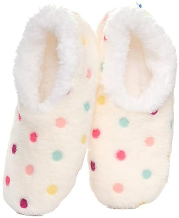 Snoozies Women's Lotsa Dots Cozy Sherpa Slipper Socks |White | Large