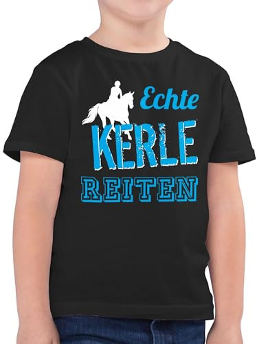 Kinder T-Shirt Jungen - Pferde - Echte Kerle reiten - 164 (14/15 Jahre) - Schwarz - reiterzubehör Pferd Shirts REIT sprüche Reiter Shirt Tshirt Horse Junge Pferde-Shirt pferdefans Kindershirt