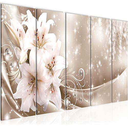 Runa Art Bild Blumen Lilien Wandbilder auf Vlies Leinwand 5 Teilig Wanddekoration Wohnzimmer Schlafzimmer 016856b