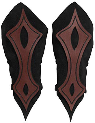 Andracor - Leichte Armstulpe aus Veloursleder - spitz zulaufende Armschützer mit Verzierung und Schnallen - Schwarz/Braun