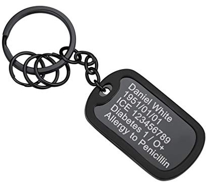 PROSTEEL anpassbar Schlüsselanhänger schwarz Edelstahl Schlüsselringe und Militär-Dog Tag mit schwarz Silikon umgegeben einzigartig Lasergravur Souvenir Zubehör für Tasche