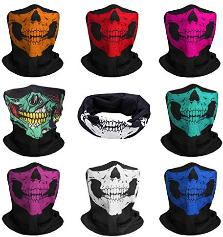 JAHEMU Motorrad Totenkopf Masken Multifunktionstuch Sturmmaske Schädel Maske Halloween Gesichtsmaske Bandana Schlauch Maske Skull Halstuch Kopftuch Carnival Costume für Sport Motorrad Fahrrad 8 Stück
