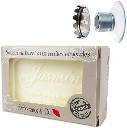 SudoreWell® Schwebender Seifenhalter mit Magnet plus Savon de Marseille - Naturseife Jasmin 100g