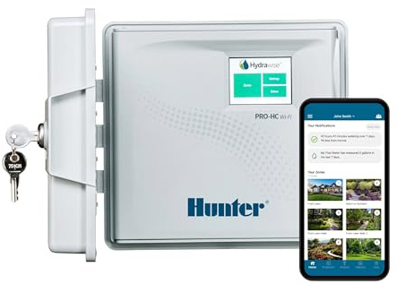 Hunter PRO-HC600 Smart WiFi Irrigation Controller, 6 Zone Outdoor & Indoor Sprinkler Timer, Hydrawise App Compatible, Weather-Based Scheduling, Flow Sensor Ready, Touchscreen