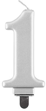 GoDan Beauty & Charm födelsedagsljus nummer 1 storlek 8 cm, vaxljus i metalliskt silver, nummerljus för dekoration av födelsedagstårta, födelsedagstårta, födelsedagsväska, årsdag