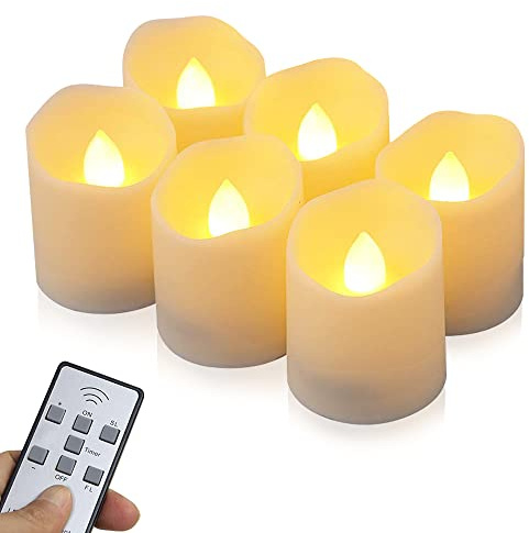 Aoreun led kerzen outdoor, led wachskerzen, 6 Stück teelichter led mit timer mit fernbedienung, flackernde flamme mit Batterie, 6 Stunden an und 18 Stunden aus für Halloween Hochzeit - Warmweiß