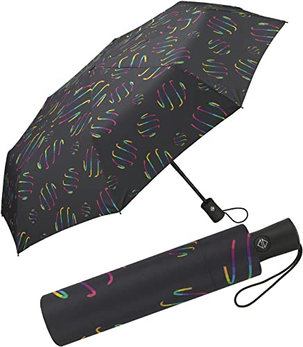 happy rain Damen Taschenschirm mit Auf-Zu-Automatik Rainbow Swirls - schwarz
