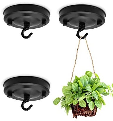 QWORK 3 Stück 110 mm Kronleuchter Deckenplatte Haken, Vintage Metall Deckenrosette Haken, Leuchte Zubehör, mattschwarz