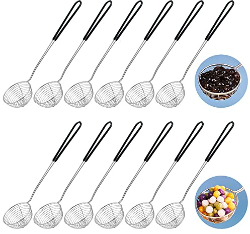 Worldity 12 palline per colino caldo, 3 pollici in acciaio inox, cucchiaio per colino a ragno, mestolo caldo con manico isolato, per cucina e friggere cibo