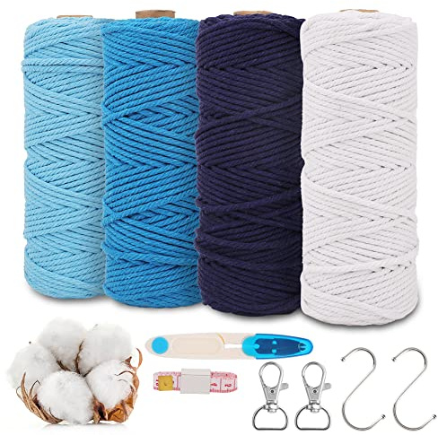RANJIMA Makramee Garn, 3mm Macrame Cord Makramee 4er Set Makramee Schnur Garn für DIY Handwerk Weben Dekoration Wandbehänge Türvorhang Blumenampel Hängepflanze Pflanze Aufhänger Bohemien Weihnachten
