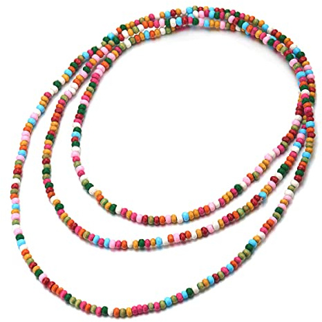 COOLSTEELANDBEYOND Schöne Holz Wulst Lange Kette Lätzchen Halsband Halsketten Anhänger, Mehrschichtig, Abendkleid Partei