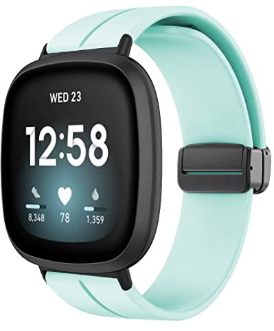 iPartsonline Sportarmband kompatibel mit Fitbit Versa 4 / Versa 3 / Fitbit Sense 2 / Sense Silikon Magnetisches Armband Ersatzarmband