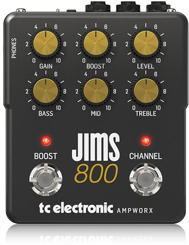 TC Electronic JIMS 800 PREAMP Gitarrenpedal | Zwillingskanal-Gitarrenvorverstärker mit unabhängigen Kanalsteuerungen, Pre/Post-Boost und dedizierten Ausgängen für DI und Kopfhörer