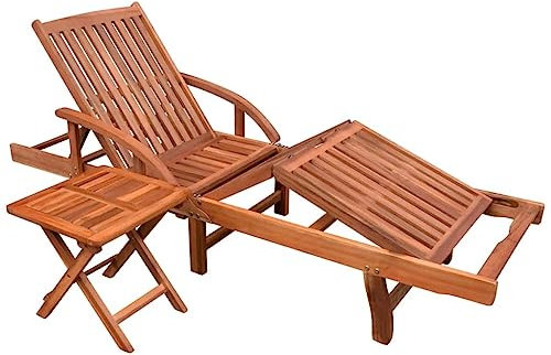 Sonnenliege mit Tisch,Liegestühle für den GartenRelaxliege,Liege aus Holz,Freizeitstuhl für draußen,Terrassen-Freizeitstuhl,Gartenmöbel,Strandliege,Mit verzinkten Beschlägen, Massivholz Akazie