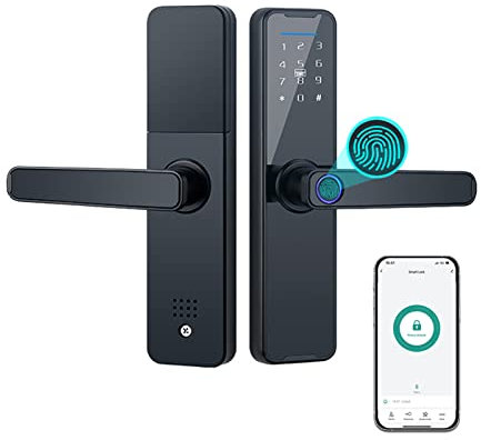 COMETX Smart Fingerprint Door Lock - Tuya Compatible Smart Lock with Handle and Keypad, No Batteries Required