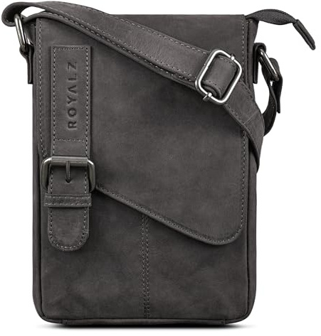 ROYALZ Louisiana Leder Umhängetasche Klein für Männer Herren Ledertasche Mini Seitentasche Vintage Look Tasche zum Umhängen;Farbe:Schwarz