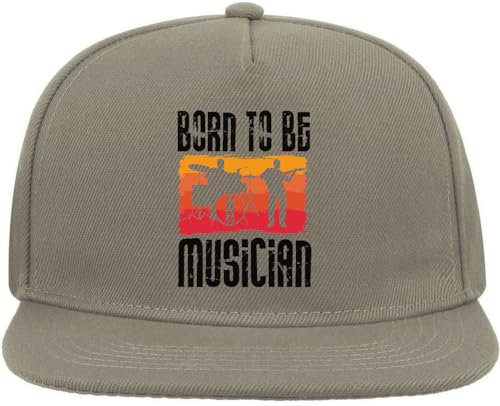 Atspauda Born to Be A Musician Guitarist Batteur Coloré Graphique Snapback Visière plate Coton mélangé Casquette Gris, gris, Taille unique