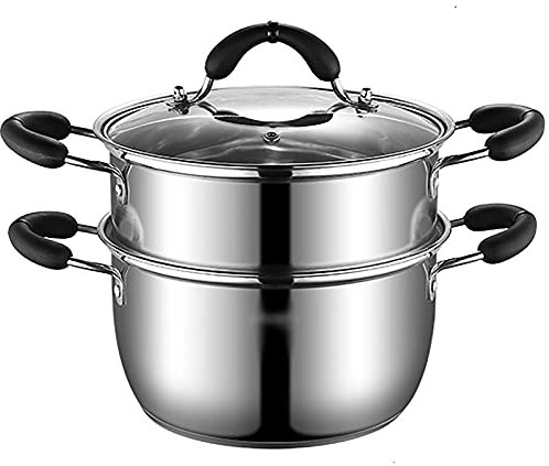 OHaGin Dampfgarer/Suppentopf 304 Edelstahl verdickter Haushalt Kochen und Schmoren Brei Milchtopf Gas-Induktionsherd (Größe: 20 cm) (22 cm)