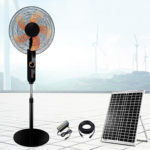 WTTTTW Ventilatore a piedistallo da 16'' con Pannello Solare, Ventola oscillante a 4 velocità e Timer, ventole di Raffreddamento elettriche ad Altezza Regolabile per Uso Esterno/Interno