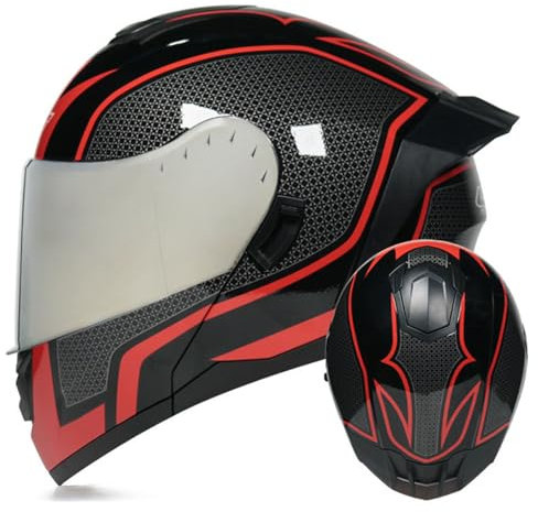 YPDOPORA Integralhelm Für Motorradfahrer, Modularer Klapphelm Mit Doppelvisier Und Sonnenschutz, Motorradhelm Für Die Straße, DOT/ECE-Zugelassene Helme Für Männer Und Frauen,Black 1,XL61~62cm