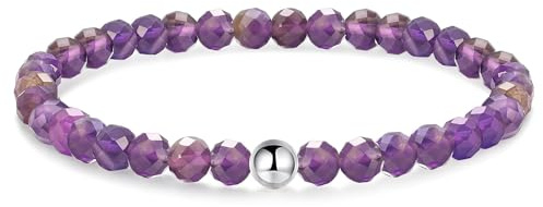 ZHESHY Echtes Naturstein Armband Damen mit 925 Sterling Silberperle Amethyst Amazonit Edelstein Armbänder Chakra Elastisch Perlenarmband und 6mm Naturstein Perlen Für Damen Herren Mädchen Schmuck