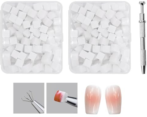YPYMOD 200 Spugne per Nail Art, Accessori per Nail Art, Pennello Ombre, con Pinza Pennello per Sponge, Applicatore Fai Da Te(Bianco)