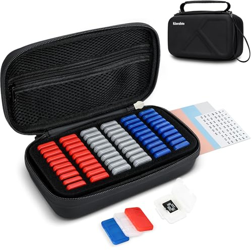 Funda para tarjetas micro SD de poliuretano EVA con 60 soportes individuales de plástico TF, resistente al agua, organizador de transporte antigolpes con asa y etiqueta