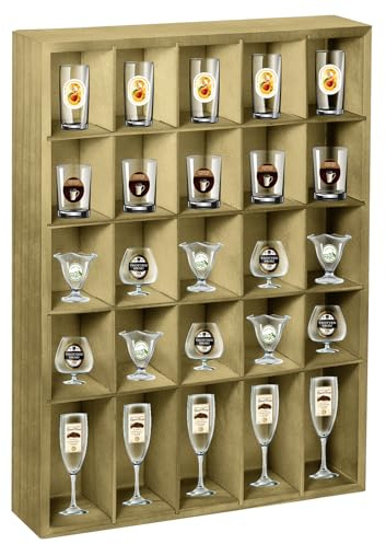 30 Shot Glass Display Case for Wall，Rustic Wood Shot Glasses Display Case,Collection Display Rack Freestanding17'' X 12''-3'' X 2'' ( Retro Green, 1pcs )