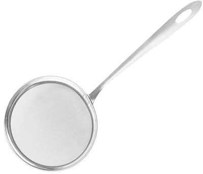 Nikou Cuchara espumadora de malla fina, mango largo de acero inoxidable para olla caliente, colador de alimentos para desnatar grasa y espuma, 12 pulgadas, resistente, herramienta de cocina