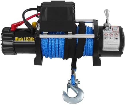 Cabrestante eléctrico de 12 V, con controlador, 26 m, longitud de la cuerda, cabrestante de nailon, cabrestante eléctrico para ATV, UTV, SUV, Pickup, vehículo todoterreno (azul)