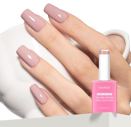Goolich Smalto Semipermanente Unghie Rosa Nudo, 15 ML Senza HEMA e TPO Smalto Gel Rosa Chiaro per Unghie Rimovibile a Immersione UV LED Design